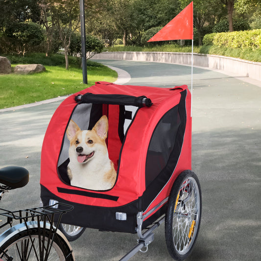 PawHut Foldable Pet Bike Trailer Dog/Cat, Red